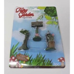Fairy Garden Sweets 2" Figurines 3pc pack Welcome Sign Stump/Frog Faucet/Flowers
